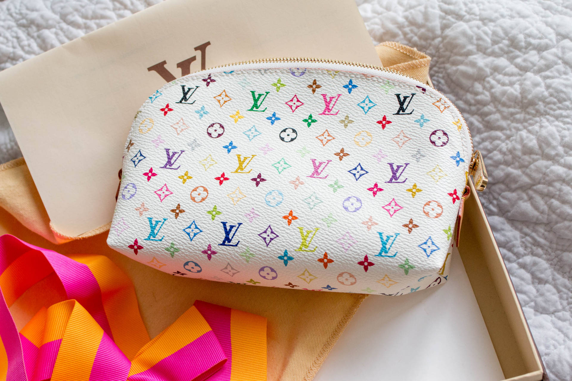 Louis Vuitton Multicolor Blanc Cosmetic Pouch PM (Brand New) | heyyyjune.