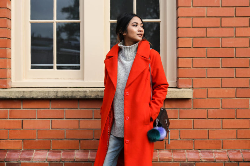 heyyy june ysl saint laurent croc embossed tassel bag orange coat winter style