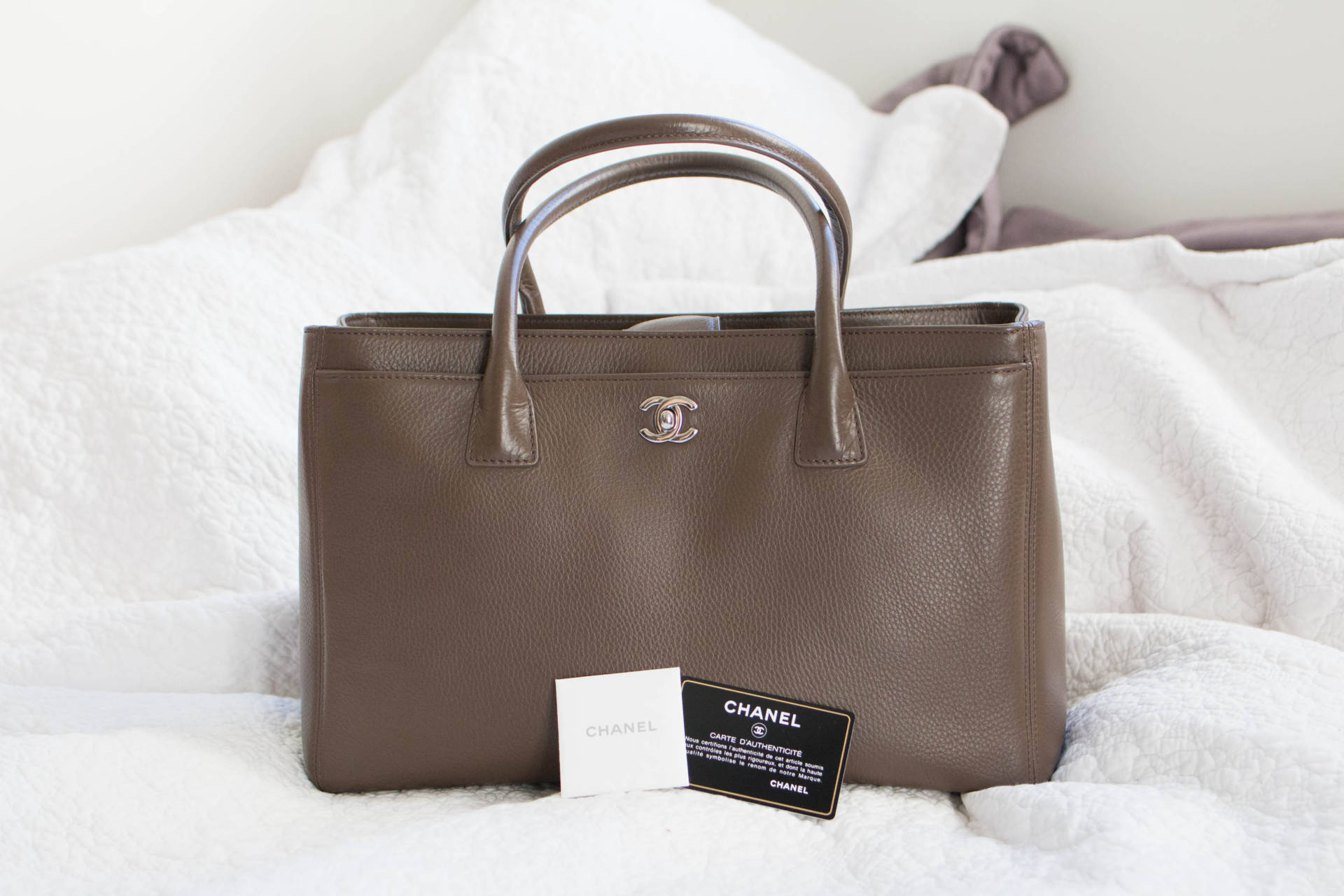 Chanel Executive Cerf Tote in Taupe Silver Hardware