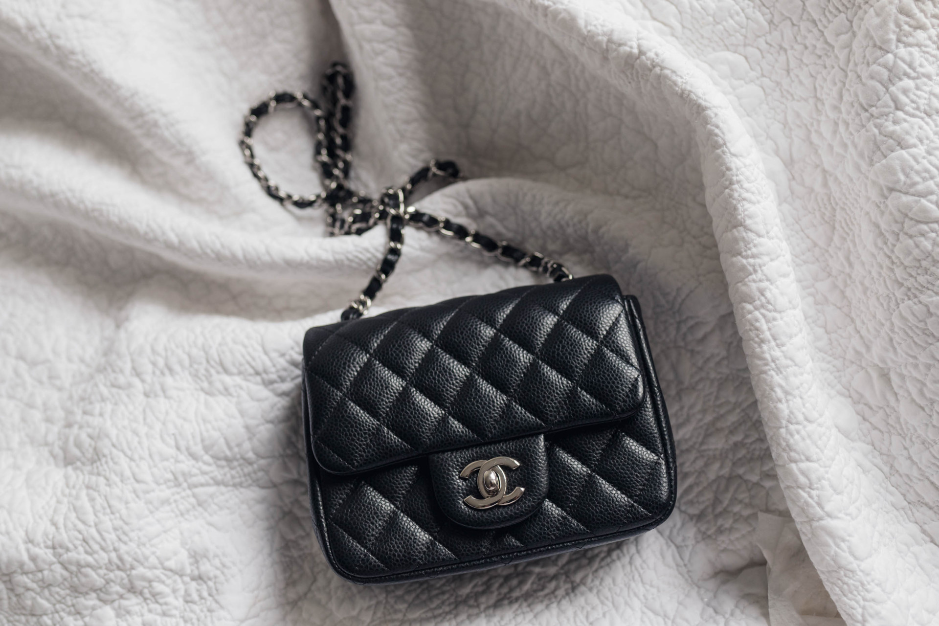 Chanel mini Square in Pearl Caviar with Light Gold hardware