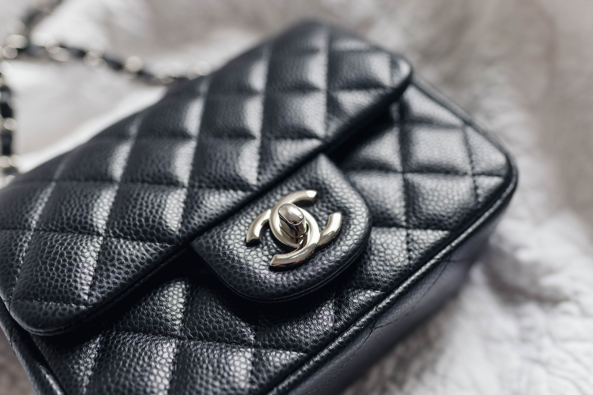 Chanel Square Mini Flap Black Caviar Leather Silver hardware