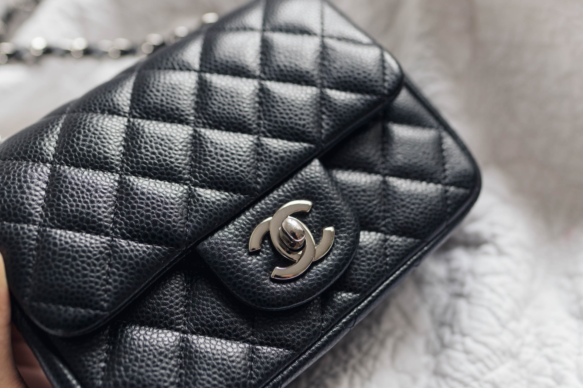 Chanel Square Mini Flap Black Caviar Leather Silver hardware