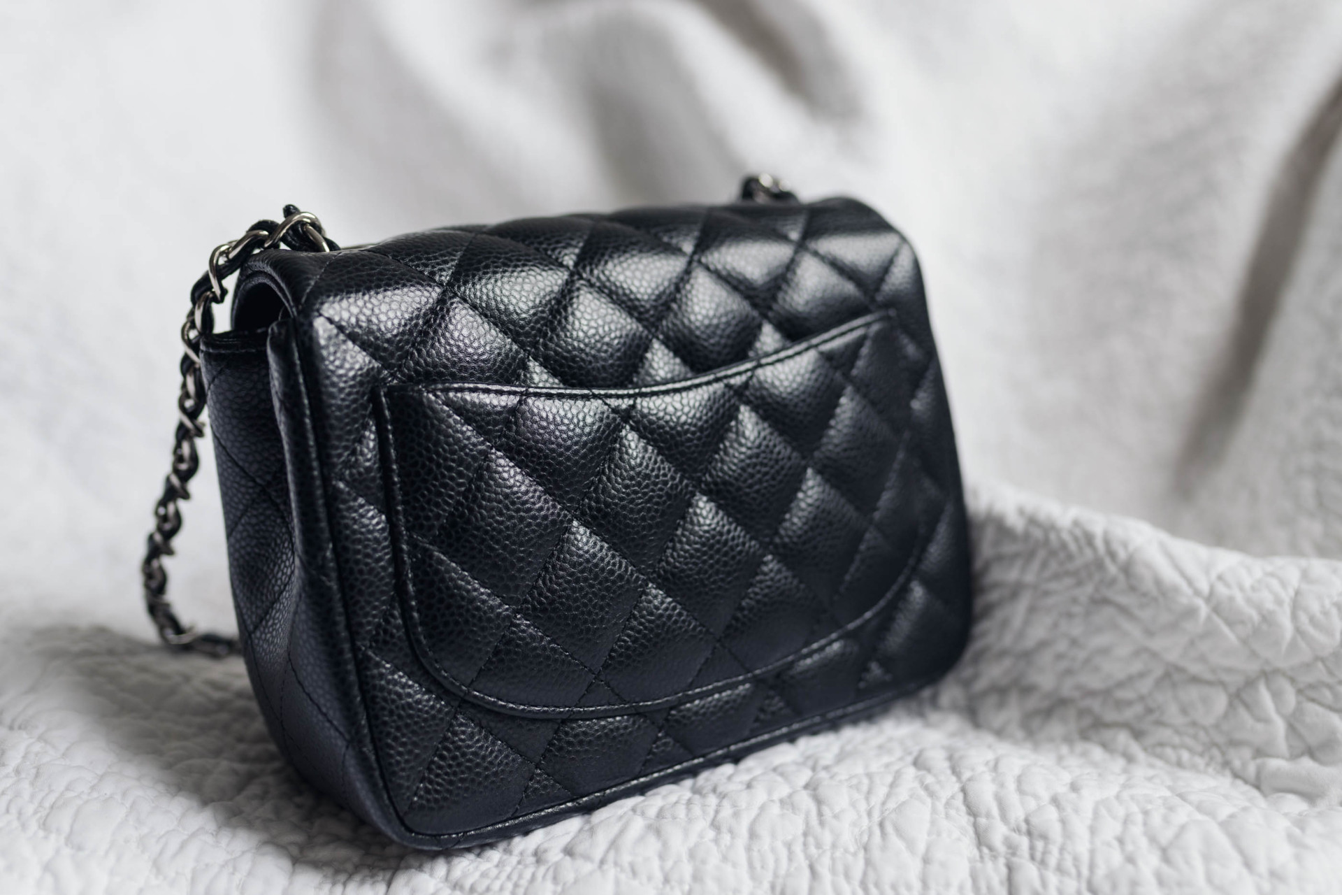 Chanel Square Mini Flap Black Caviar Leather Silver hardware